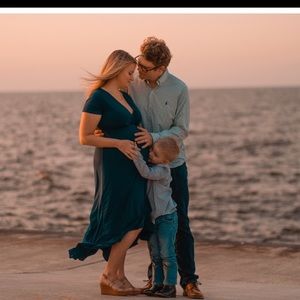 Maternity forest green ruffle dress